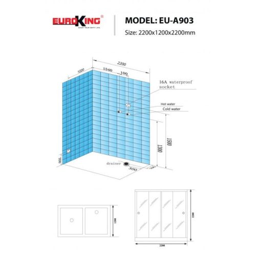 Phòng xông hơi Euroking EU-A903R White 7 Kích thước phòng xông hơi Euroking EU-A903R White