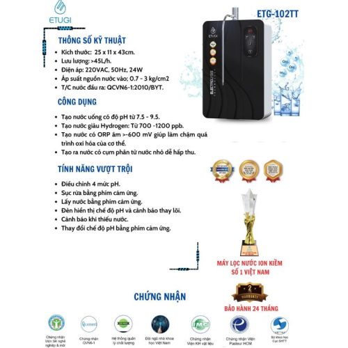 Máy lọc nước ion kiềm Etugi ETG102TT-2024 5 Ảnh máy lọc nước ion kiềm Etugi ETG102TT-2024