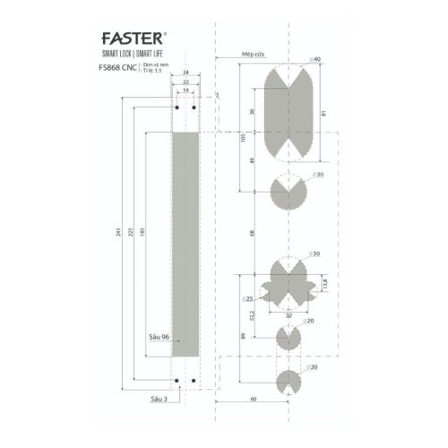 Khóa thông minh Faster FS868-CNC 8 Kích thước khóa thông minh Faster FS868-CNC
