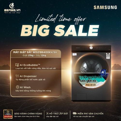 Big sale Máy Giặt Sấy Samsung Inverter Giặt 21 Kg - Sấy 12 Kg WD21B6400KV/SV