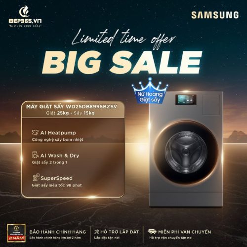 Big sale Máy Giặt Sấy Samsung Inverter Giặt 25 Kg - Sấy 15 kg WD25DB8995BZSV