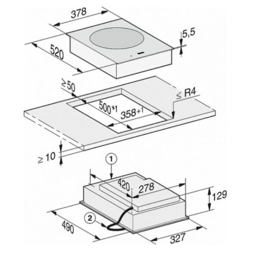 Bếp Domino Miele 1 vùng nấu CS 7641 FL lắp âm 7 Kích thước bếp Domino Miele 1 vùng nấu CS 7641 FL lắp âm
