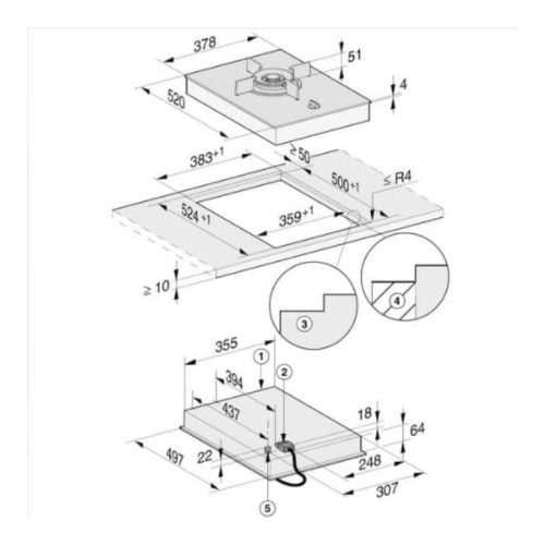 Bếp Gas Domino Miele 1 vùng nấu CS 7101-1 FL lắp âm 7 Kích thước bếp Gas Domino Miele 1 vùng nấu CS 7101-1 FL lắp âm
