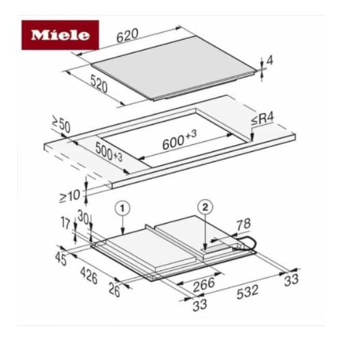 Bếp từ đa điểm Miele KM 7667 FL lắp âm 7 Kích thước bếp từ đa điểm Miele KM 7667 FL lắp âm