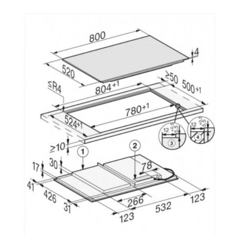 Bếp từ đa điểm Miele KM 7677 FL lắp âm 7 Kich thước bếp từ đa điểm Miele KM 7677 FL lắp âm
