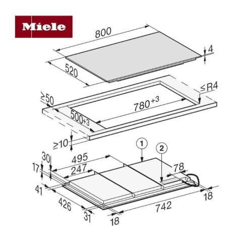 Bếp từ đa điểm Miele KM 7678 FL lắp âm 7 Kích thước bếp từ đa điểm Miele KM 7678 FL lắp âm