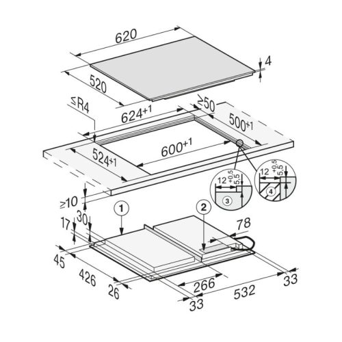 Bếp từ đa điểm Miele KM 7867-1 FL lắp âm 7 Kích thước bếp từ đa điểm Miele KM 7867-1 FL lắp âm