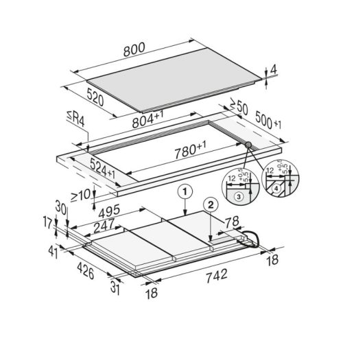 Bếp từ đa điểm Miele KM 7878-2 FL lắp âm 7 Kích thước bếp từ đa điểm Miele KM 7878-2 FL lắp âm