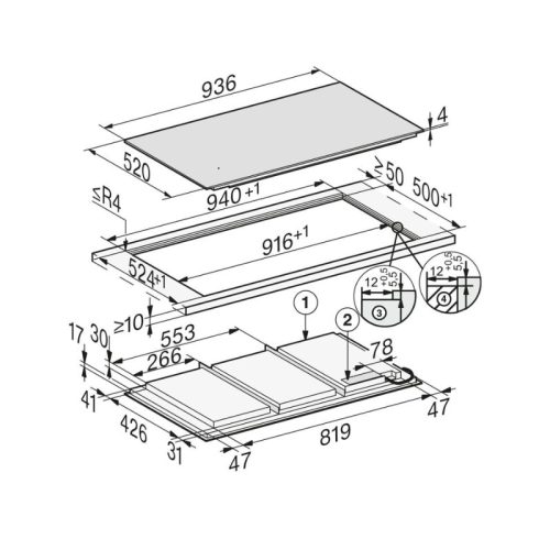Bếp từ đa điểm Miele KM 7897-2 FL lắp âm 7 Kích thước bếp từ đa điểm Miele KM 7897-2 FL lắp âm