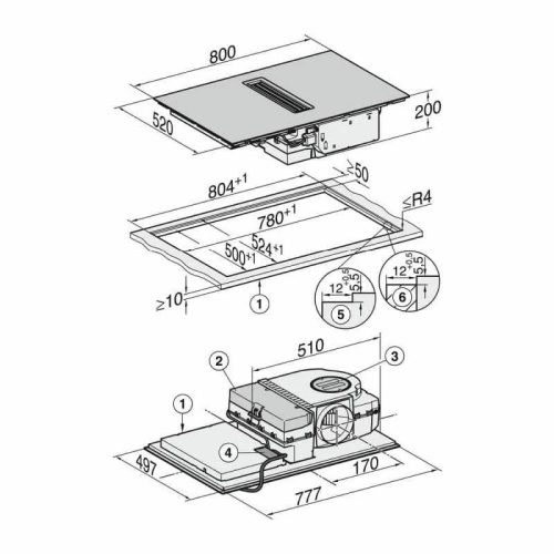 Bếp từ kết hợp hút mùi Miele 4 vùng nấu KMDA 7272 FL-A lắp âm 9 Kích thước bếp từ kết hợp hút mùi Miele 4 vùng nấu KMDA 7272 FL-A lắp âm