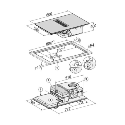Bếp từ kết hợp hút mùi Miele 4 vùng nấu KMDA 7473 FL-U lắp âm 7 Kích thước bếp từ kết hợp hút mùi Miele 4 vùng nấu KMDA 7272 FL-U lắp âm