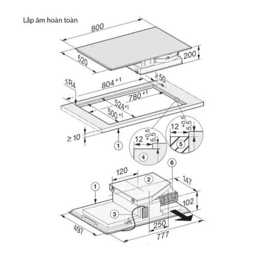 Bếp từ kết hợp hút mùi Miele 4 vùng nấu KMDA 7476 FL lắp âm 7 Kích thước bếp từ kết hợp hút mùi Miele 4 vùng nấu KMDA 7476 FL lắp âm