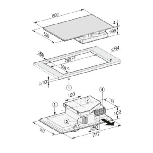 Bếp từ kết hợp hút mùi Miele 4 vùng nấu KMDA 7633 FR lắp âm 7 Kích thước bếp từ kết hợp hút mùi Miele 4 vùng nấu KMDA 7633 FR lắp âm