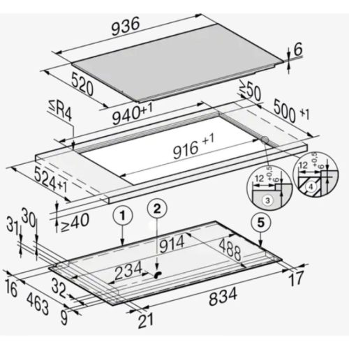 Bếp từ Miele 3 vùng nấu KM 7999 FL lắp âm 7 Kích thước bếp từ Miele 3 vùng nấu KM 7999 FL lắp âm