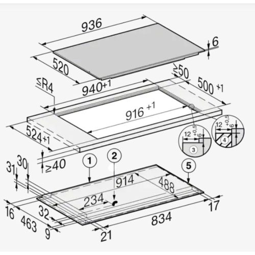 Bếp từ Miele 3 vùng nấu KM 7999 FR lắp âm 6 Kích thước bếp từ Miele 3 vùng nấu KM 7999 FR lắp âm