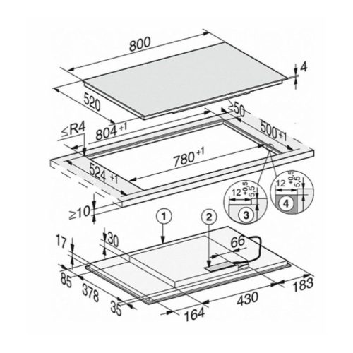 Bếp từ Miele 4 vùng nấu KM 7574 FL lắp âm 7 Kích thước bếp từ Miele 4 vùng nấu KM 7574 FL lắp âm