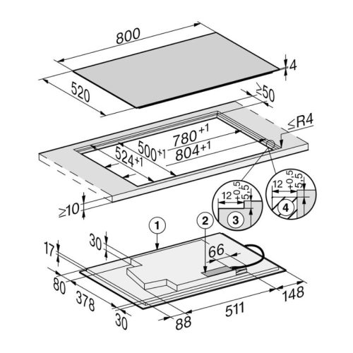 Bếp từ Miele 4 vùng nấu KM 7879 FL lắp âm 7 Kích thước bếp từ Miele 4 vùng nấu KM 7879 FL lắp âm