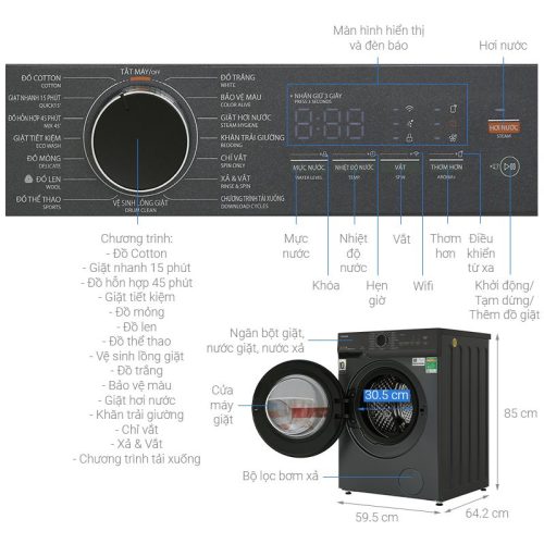 Máy giặt Toshiba Inverter 10 kg TW-T21BU110UWV(MG) 9 Kích thước máy giặt Toshiba Inverter 12 kg TW-T21BU130UWV(MG)