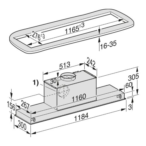 Máy hút mùi âm trần Miele DA 2628 7 Kích thước máy hút mùi âm trần Miele DA 2628