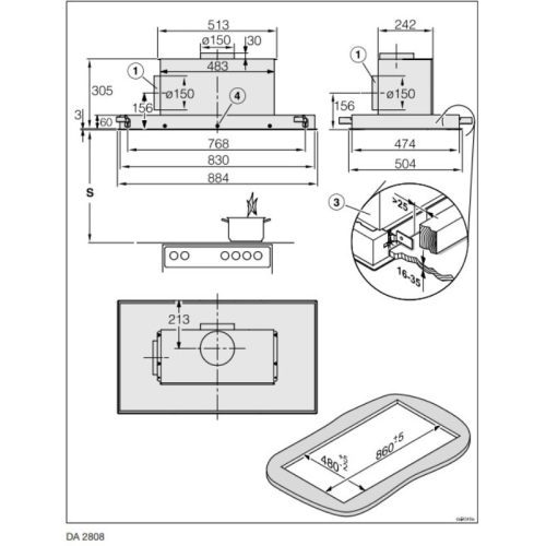 Máy hút mùi âm trần Miele DA 2808 CLST 7 Kích thước máy hút mùi âm trần Miele DA 2808 CLST
