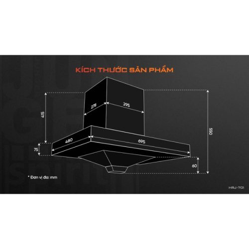 Máy hút mùi âm tủ Junger HRJ-701 Black 7 Kích thước máy hút mùi âm tủ Junger HRJ-701 Black