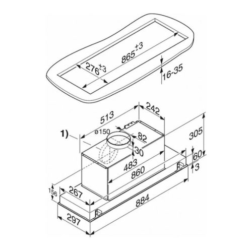 Máy hút mùi âm tủ Miele DA 2698 EDST 7 Kích thước máy hút mùi âm tủ Miele DA 2698 EDST