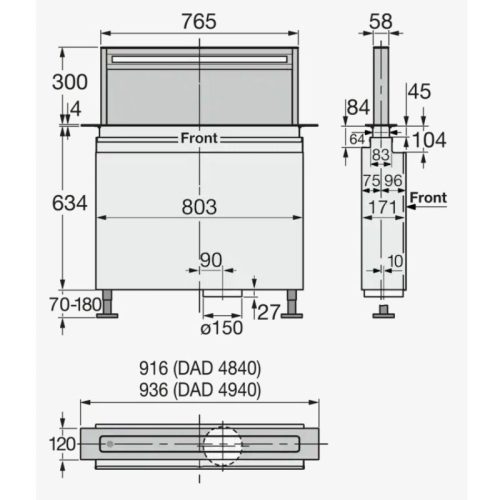 Máy hút mùi đảo Miele DAD 4840 7 Kích thước máy hút mùi đảo Miele DAD 4840