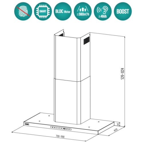 Máy Hút Mùi GRANDX GX H90T65 4 Kích thước Máy Hút Mùi GRANDX GX H90T65