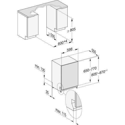 Máy rửa bát Miele G 5150 Vi EDST 9 Kích thước máy rửa bát Miele G 5150 Vi EDST