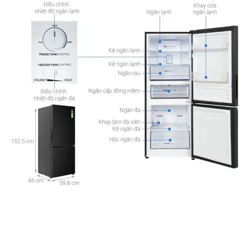 Tủ lạnh 2 cánh ngăn đá dưới Inverter 260 lít Aqua AQR-B310MA(FB) 7 Kích Thước Tủ lạnh 2 cánh ngăn đá dưới Inverter 260 lít Aqua AQR-B310MA(FB)