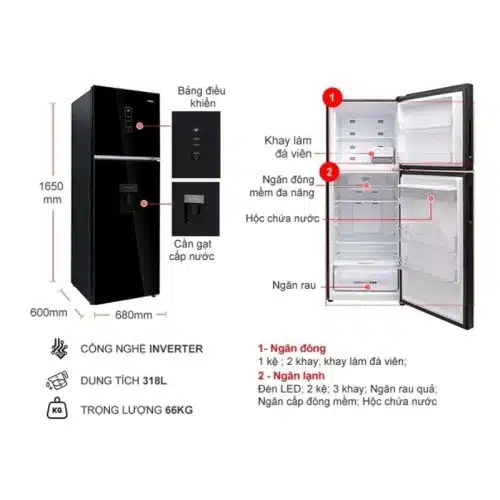 Tủ lạnh 2 cánh ngăn đá trên Inverter 318 lít Aqua AQR-T369FA(WGB) 7 Kích Thước Tủ lạnh 2 cánh ngăn đá trên Inverter 318 lít Aqua AQR-T369FA(WGB)