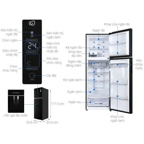 Tủ lạnh 2 cánh ngăn đá trên Inverter 347 lít Aqua AQR-T400FA(WFB) 7 Kích Thước Tủ lạnh 2 cánh ngăn đá trên Inverter 347 lít Aqua AQR-T400FA(WFB)