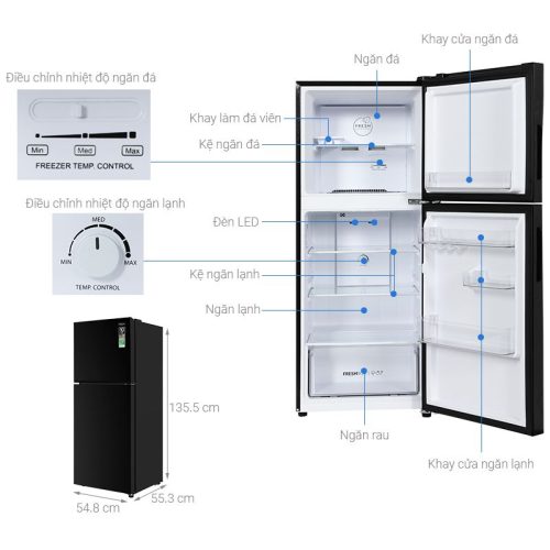 Tủ lạnh Aqua Inverter 189 lít AQR-T220FA(FB) 9 Kích thước tủ lạnh Aqua Inverter 189 lít AQR-T220FA(FB)