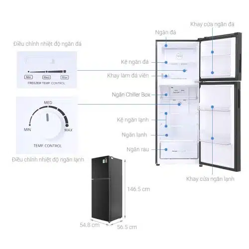 Tủ lạnh Aqua Inverter 211 lít AQR-T238FA(FB) 8 Kích Thước Tủ lạnh Aqua Inverter 211 lít AQR-T238FA(FB)