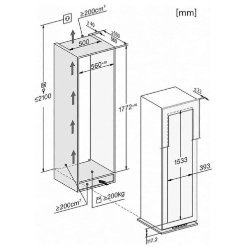 Tủ rượu Miele KWT 6722 iS 7 Kích thước tủ rượu Miele KWT 6722 iS