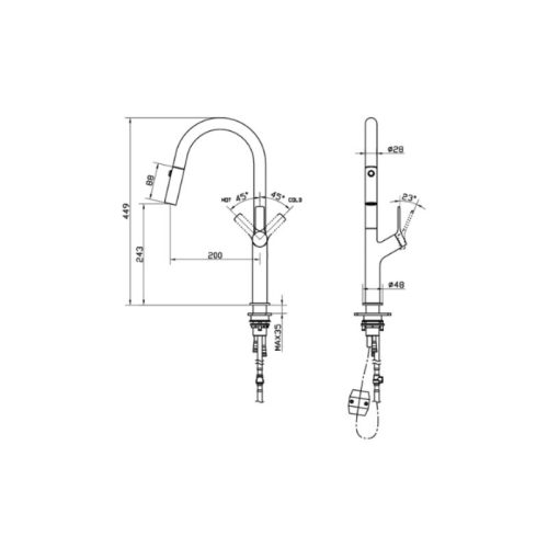 Vòi rửa bát nóng lạnh Hafele LUX-P HT25-SH1F449 570.85.043 Chrome bóng 5 Kích thước vòi rửa bát nóng lạnh Hafele LUX-P HT25-SH1F449 570.85.043 Chrome bóng