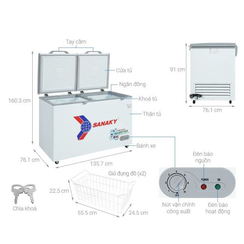 Tủ đông Sanaky Inverter 410 lít VH5699HY3 9 Kích Thước Tủ đông Sanaky Inverter 410 lít VH5699HY3
