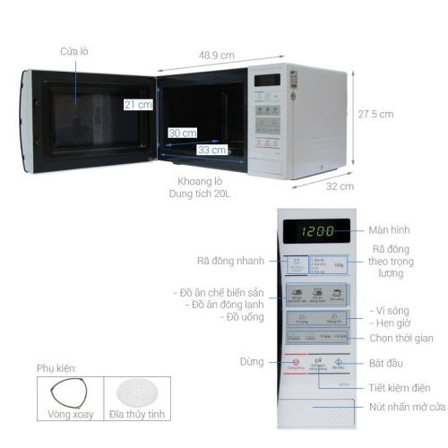 Lò vi sóng Samsung ME731K/XSV 20 lít 9 Kích Thước Lò vi sóng Samsung ME731K 20 lít