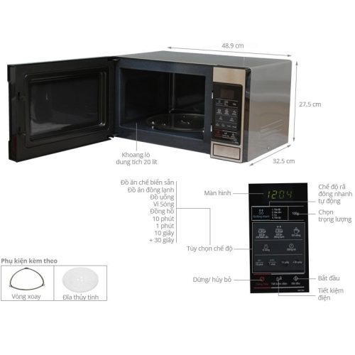 Lò vi sóng Samsung ME73M/XSV 20 lít 9 Kích Thước Lò vi sóng Samsung ME73M/XSV 20 lít