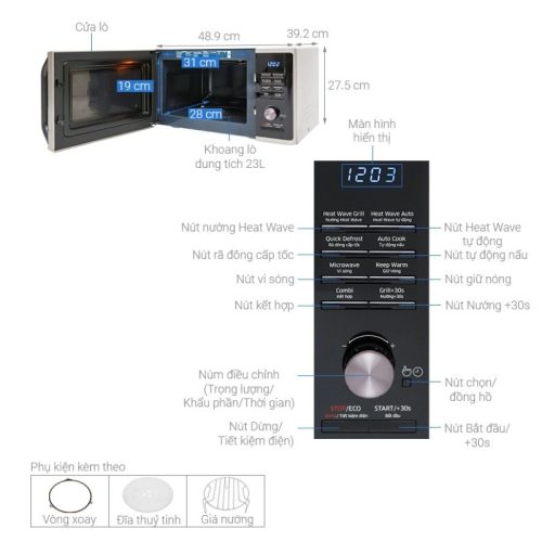 Lò vi sóng có nướng Samsung MG23K3575AS/SV 9 Kích Thước Lò vi sóng có nướng Samsung MG23K3575AS/SV