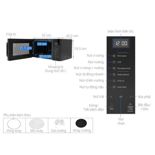 Lò vi sóng có nướng Samsung MG30T5018CK/SV 30 lít 9 Kích Thước Lò vi sóng có nướng Samsung MG30T5018CK/SV 30 lít