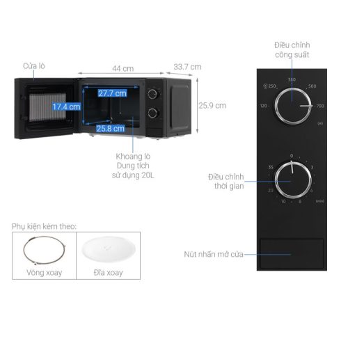 Lò vi sóng Samsung MS20A3010AL/SV 20 lít 9 Kích Thước Lò vi sóng Samsung MS20A3010AL/SV 20 lít