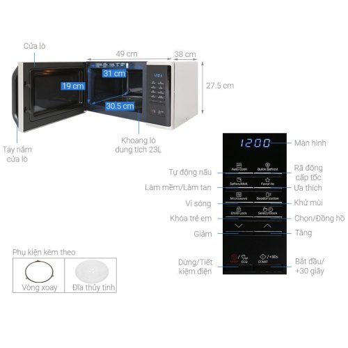 Lò vi sóng Samsung MS23K3513AS/SV 9 Kích Thước Lò vi sóng Samsung MS23K3513AS/SV