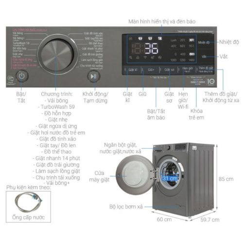 Máy giặt LG AI DD Inverter 10 kg FV1410S4M1 11 Kích thước máy giặt LG AI DD Inverter 10 kg FV1410S4M1