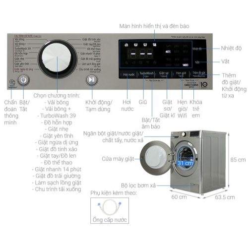 Máy giặt LG AI DD Inverter 14 kg FV1414S3P 11 Kích thước máy giặt LG AI DD Inverter 14 kg FV1414S3P