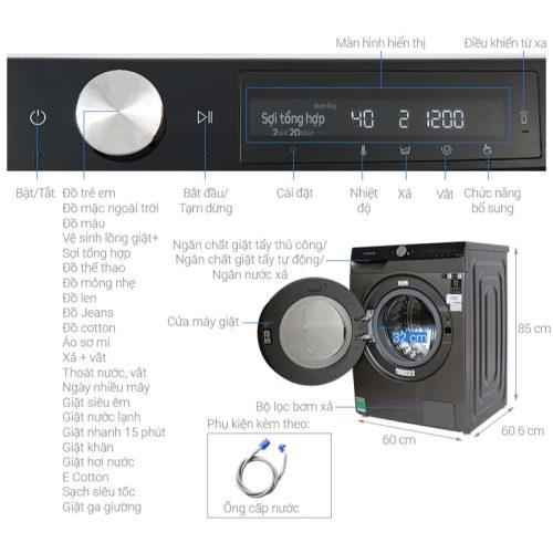 Máy giặt Samsung Inverter 13 kg WA80F13S5BSV 13 Kích thước máy giặt Samsung AI Inverter 10kg WW10T634DLX/SV