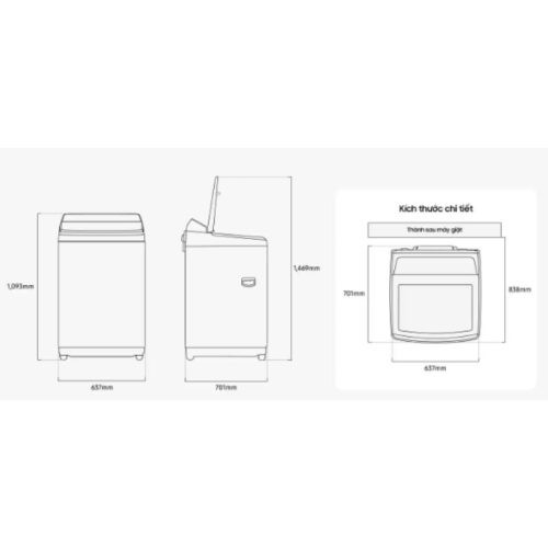 Máy giặt Samsung Inverter 21 kg WA80F21B9BSV 9 Kích thước máy giặt Samsung Inverter 21 kg WA80F21B9BSV