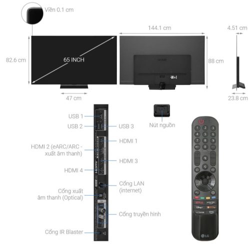 Smart Tivi OLED LG AI 4K 65 inch 65C3PSA 8 Kích thước smart Tivi OLED LG AI 4K 65 inch 65C3PSA