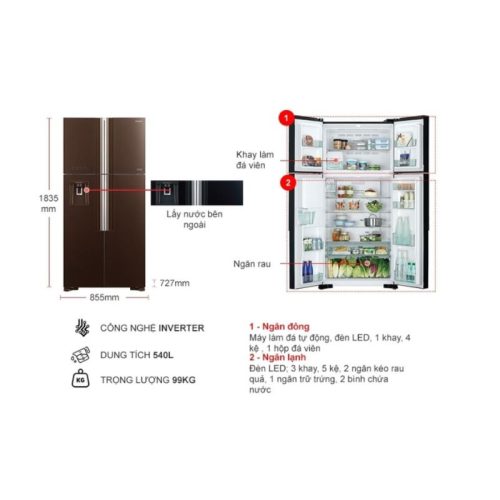 Tủ lạnh Hitachi Inverter 540 lít R-FW690PGV7X GBW 7 Kích thước tủ lạnh Hitachi Inverter 540 lít R-FW690PGV7X GBW
