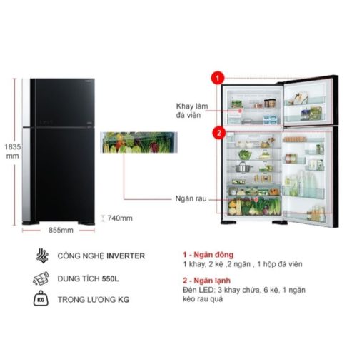 Tủ lạnh Hitachi Inverter 550 lít R-FG690PGV7X GBK 9 Kích thước tủ lạnh Hitachi Inverter 550 lít R-FG690PGV7X GBK